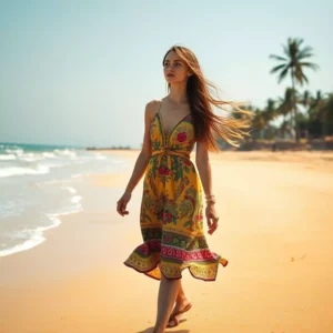 Uzbek escort girl walking in juhu beach, mumbai